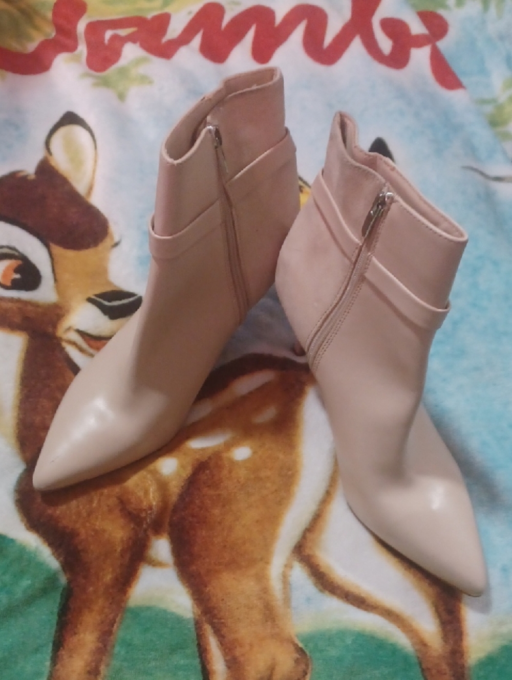 NINE WEST Pointed Toe Kitten Heel Ankle Boots - Blush Tan 10